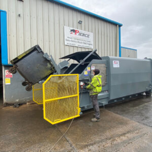 End Loading Roll-On/Roll-Off Portable Waste Compactor with Bin Lift and Hinged Safety Panels