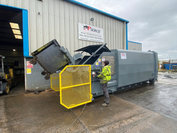 End Loading Roro with Bin Lift and Hinged Safety Panels for additional protection