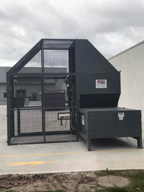 Static Compactor Loaded by Integrated Wheelie Bin Lift fully enclosed by Cage