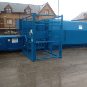Static Compactor With Bin Lift and Safety Cage System