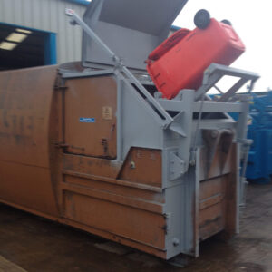 Special Bin Lifts in brown, in motion lifting a bin