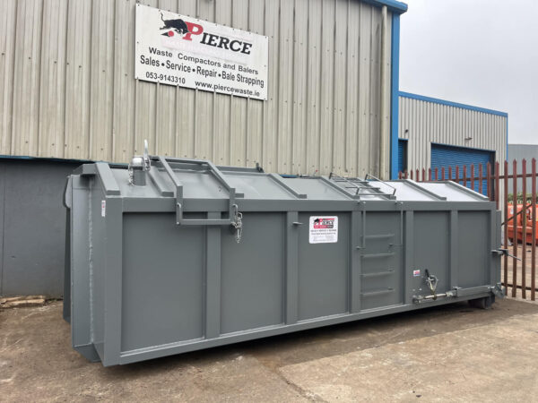 roll on/roll off sludge container with loading door inlet opened from ground level